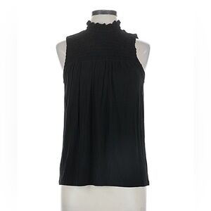 Black Textured Mock Neck Sleeveless Top